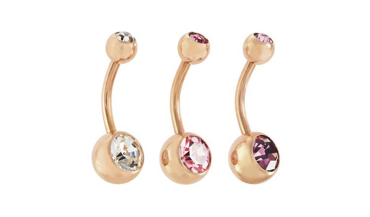 State of Mine 9ct Rose Gold Plated Set of 3 Belly Bars