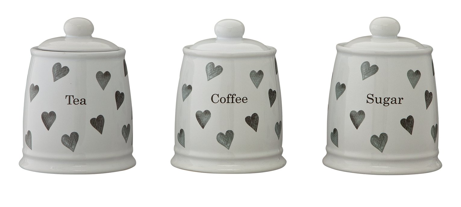 Argos Home Set of 3 Hearts Storage Jars - Grey