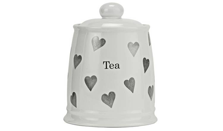 Set of 3 Tea Coffee Sugar Ceramic Canisters - Heart