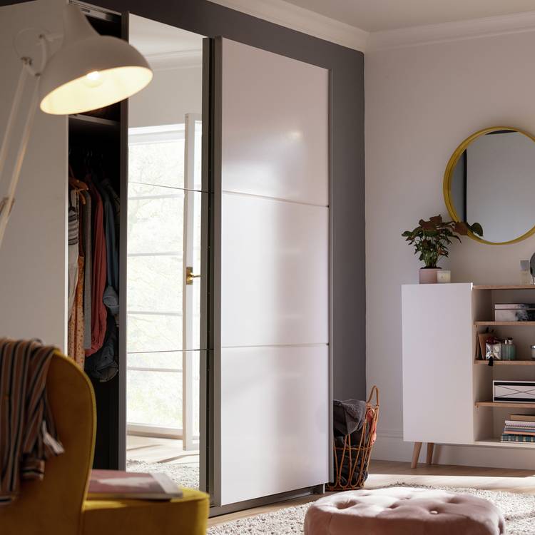 Habitat Holsted Mirror 180cm Sliding Wardrobe - White Gloss 0