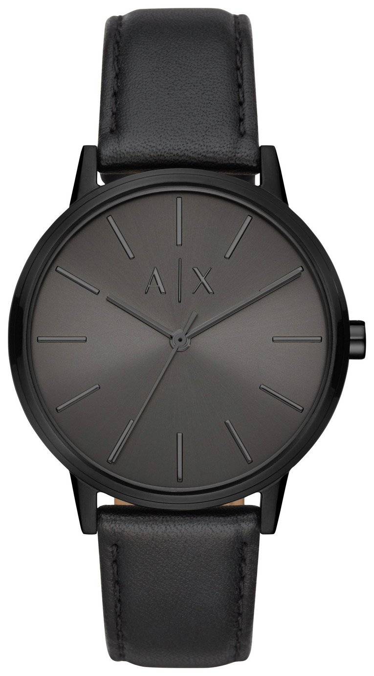 Black Dial Leather Strap Watch 
