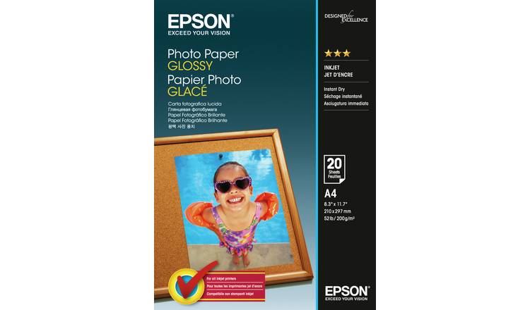 Buy Epson A4 Gloss Photo Paper - 20 Sheets, Printer paper