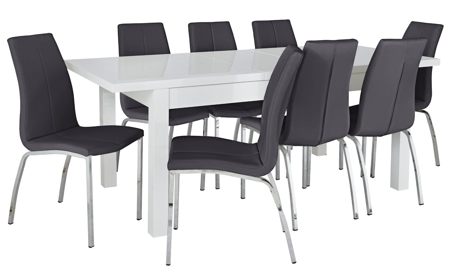 Argos Home Lyssa XL Gloss Extending Table & 8 Black Chairs