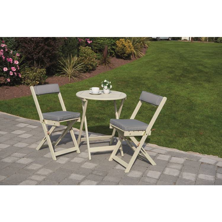Greenhurst 2 Seater Folding Wooden Garden Bistro Set-White 0