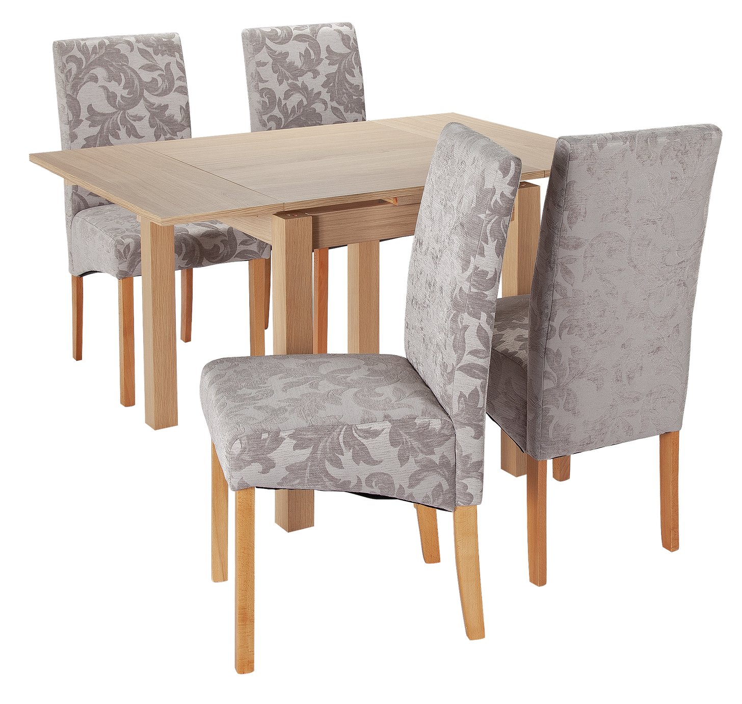 Argos Home Clifton Oak Extending Table & 4 Grey Damask Chair