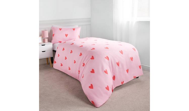OHS Gingham Heart Duvet Cover Set Coral/Pink - Single