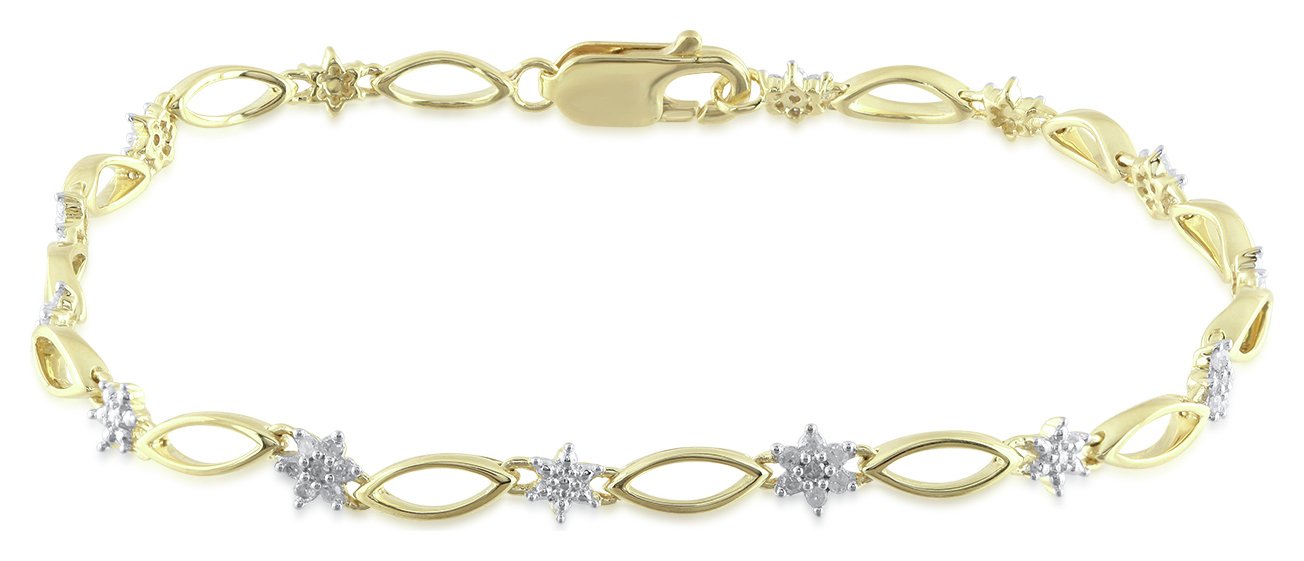 Revere 9ct Yellow Gold 0.25ct tw Diamond Flower Bracelet