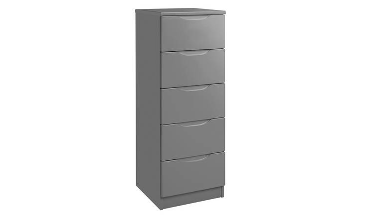 Buy Legato 5 Drawer Tallboy Dark Grey Gloss Chest Of Drawers