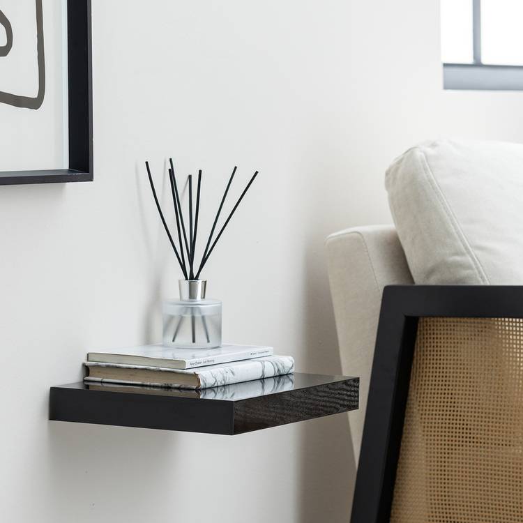 Habitat Jak 30cm Floating Shelf - Black Gloss 0
