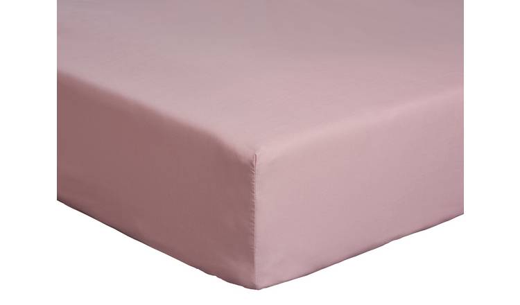 Habitat Cotton Rich 180 TC Plain Blush Fitted Sheet - King