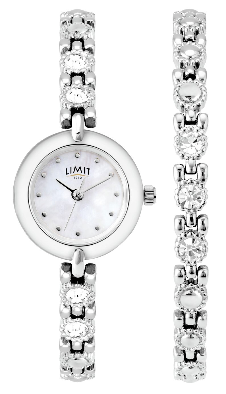 Limit Ladies Silver Plated Stone Bracelet and Watch Set