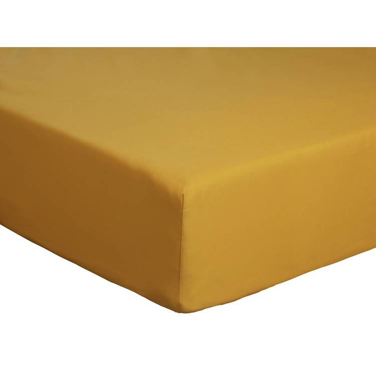 Habitat Cotton Rich 180 TC Plain Mustard Fitted Sheet-Single 0