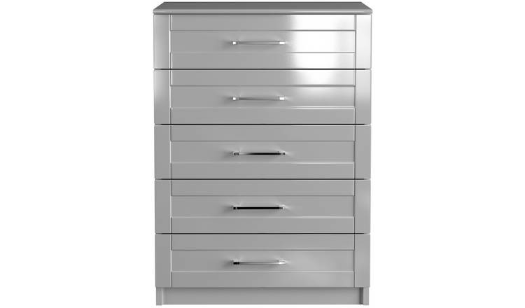 One Call Colby Gloss 5 Drawer Chest of Drawers - Grey