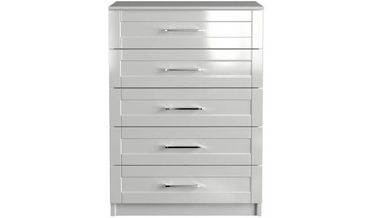 One Call Colby Gloss 5 Drawer Chest of Drawers - White