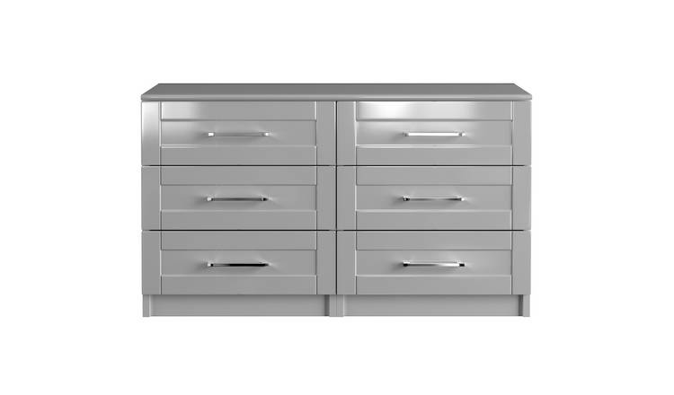 One Call Colby Gloss 3+3 Drawer Chest of Drawers - Grey