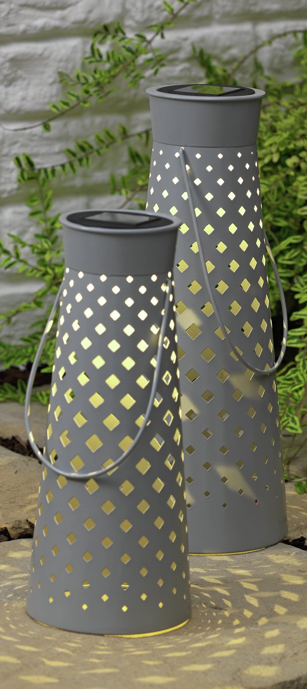 Argos Home Set of 2 Grey Metal Lanterns