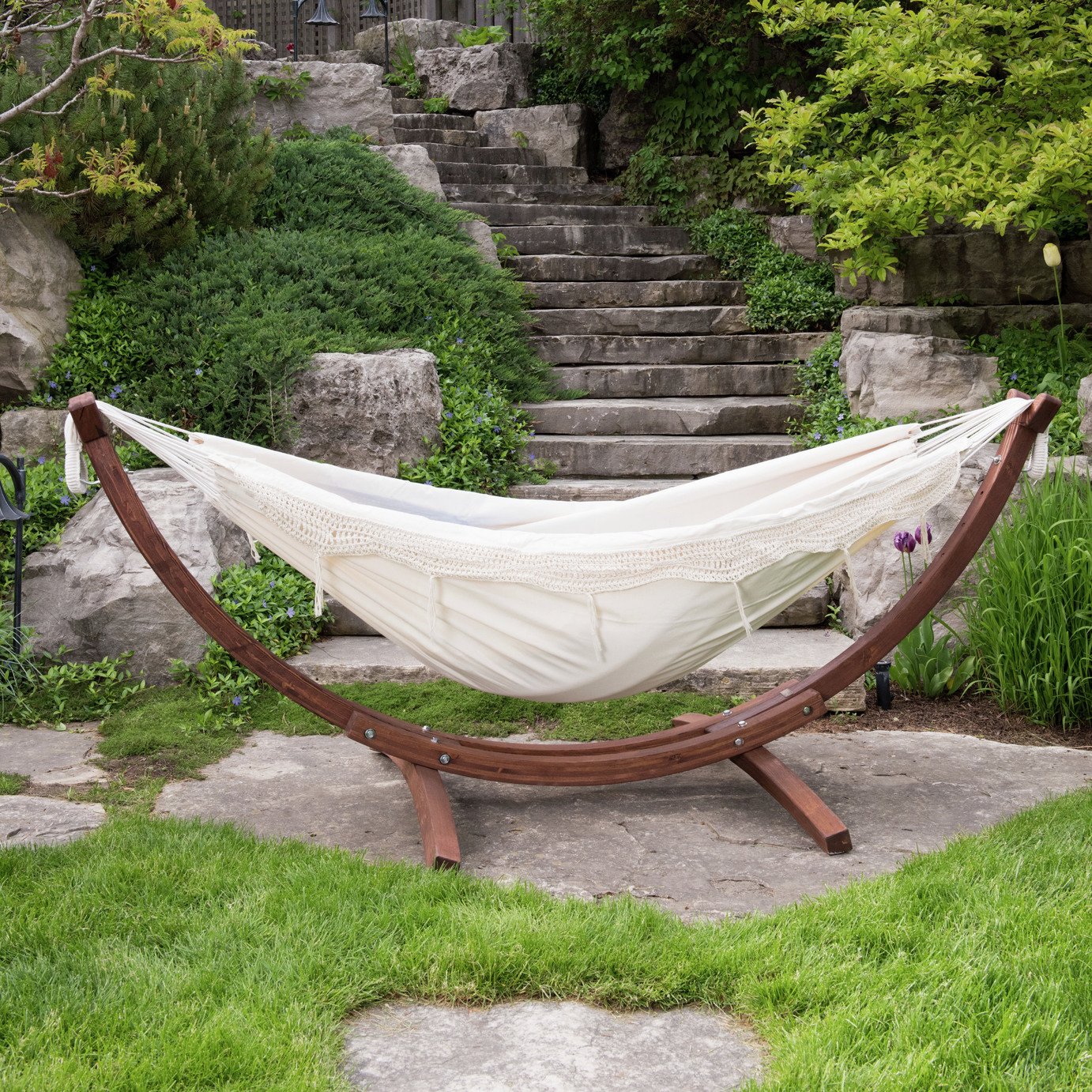 Vivere Hammock with Wooden Stand - Cream