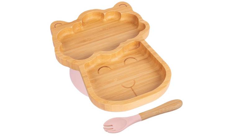 Tiny Dining Bamboo Llama Baby Weaning Plate & Fork Set - Pastel Pink