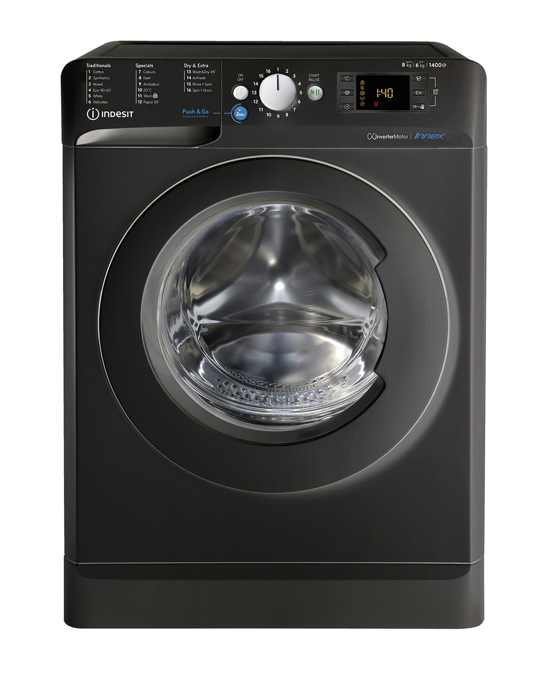 Indesit BDE861483XK 8KG/6KG 1400 Spin Washer Dryer - Black