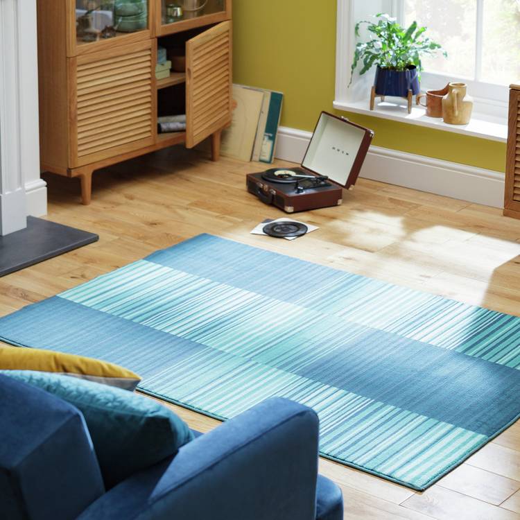 Habitat Abstract Stripe Blue Cut Pile Rug - 170x120cm 0