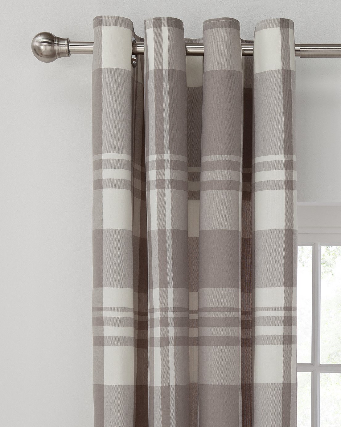 Argos Home Woven Check Eyelet Curtain - 117x137cm - Grey