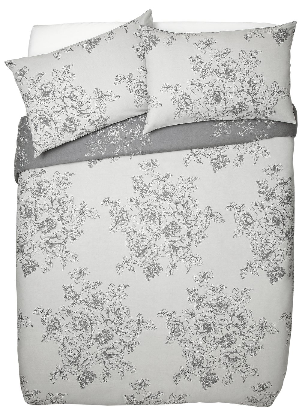Argos Home Grey Classic Floral Bedding Set Kingsize 8865216