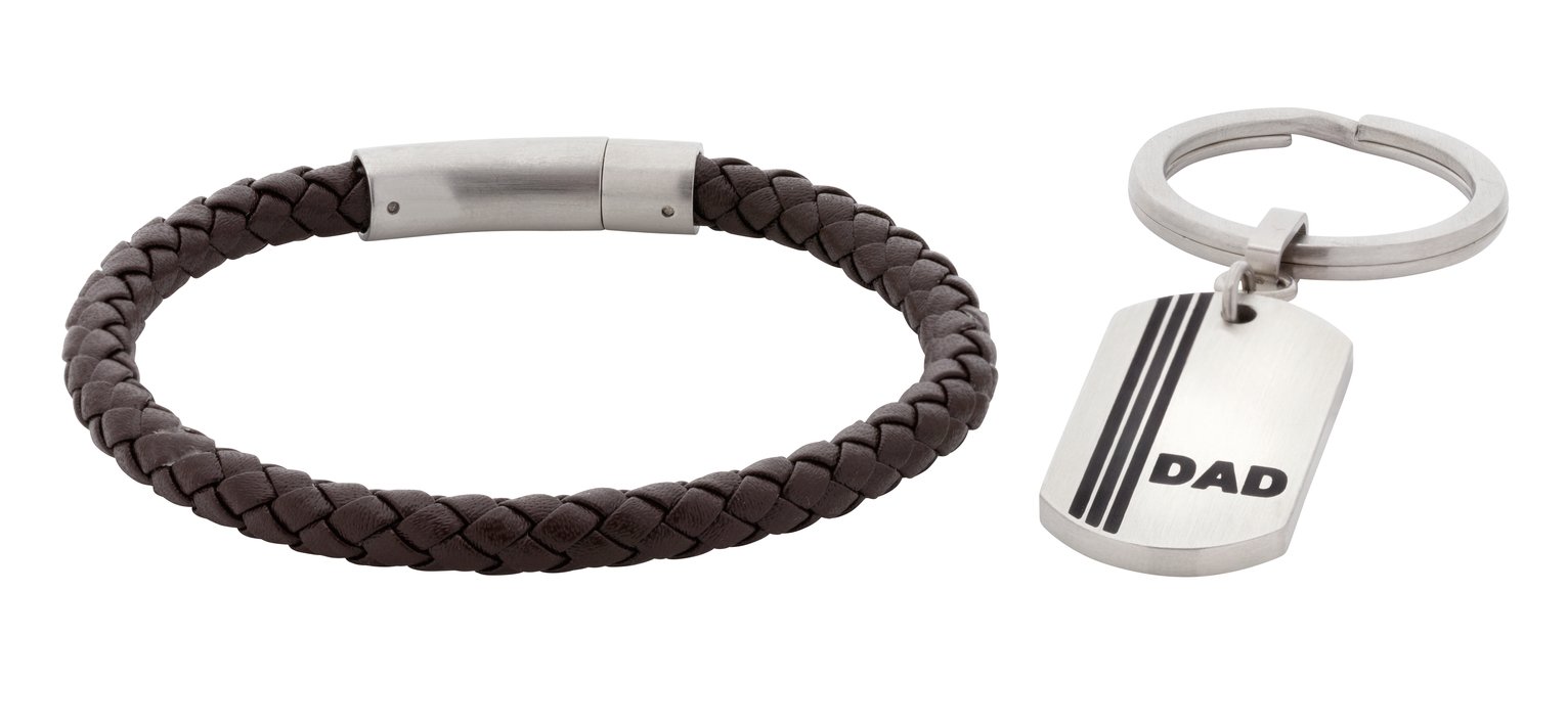 Revere Men's Brown Leather Bracelet & Dad Keyring Set Review