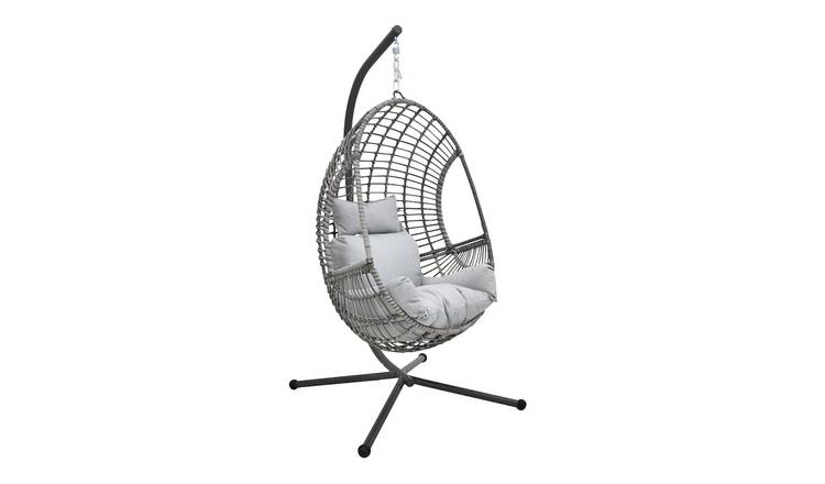 Rattan Effect Hanging Egg Chair - Grey 1