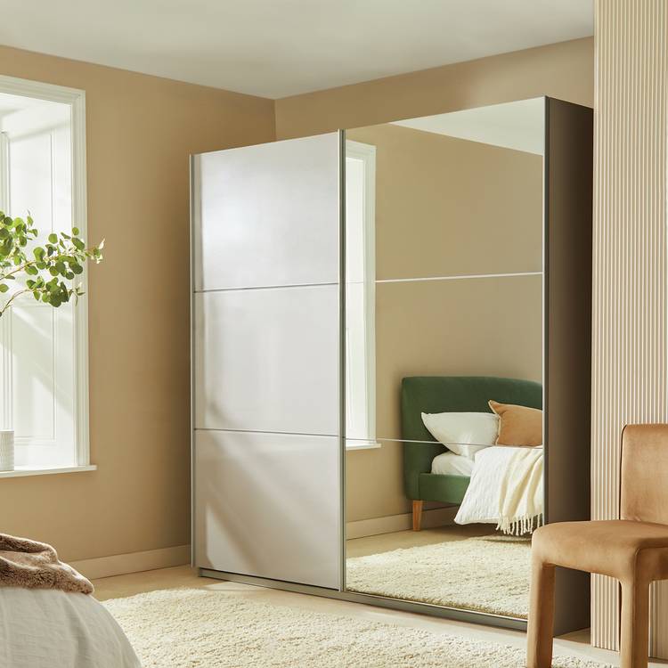Habitat Holsted Mirror 200cm Sliding Wardrobe -Grey Gloss 0