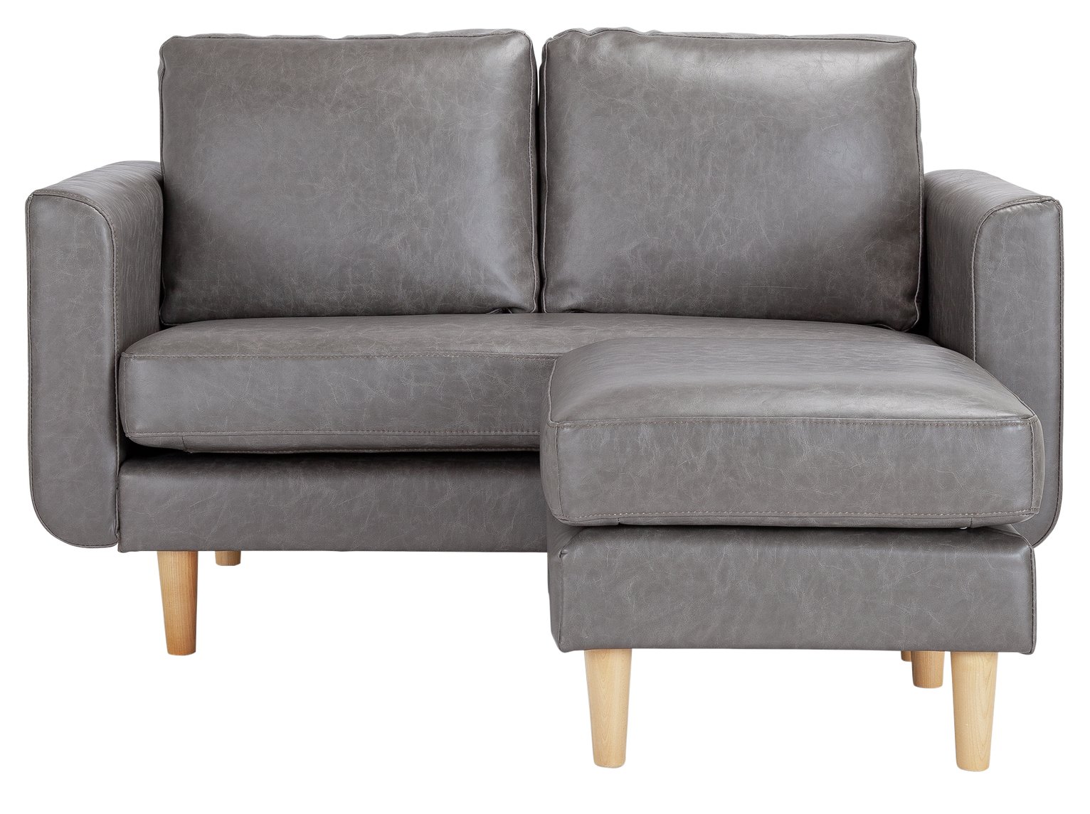 Argos Home Remi 2 Seater Faux Leather Chaise in a Box - Grey
