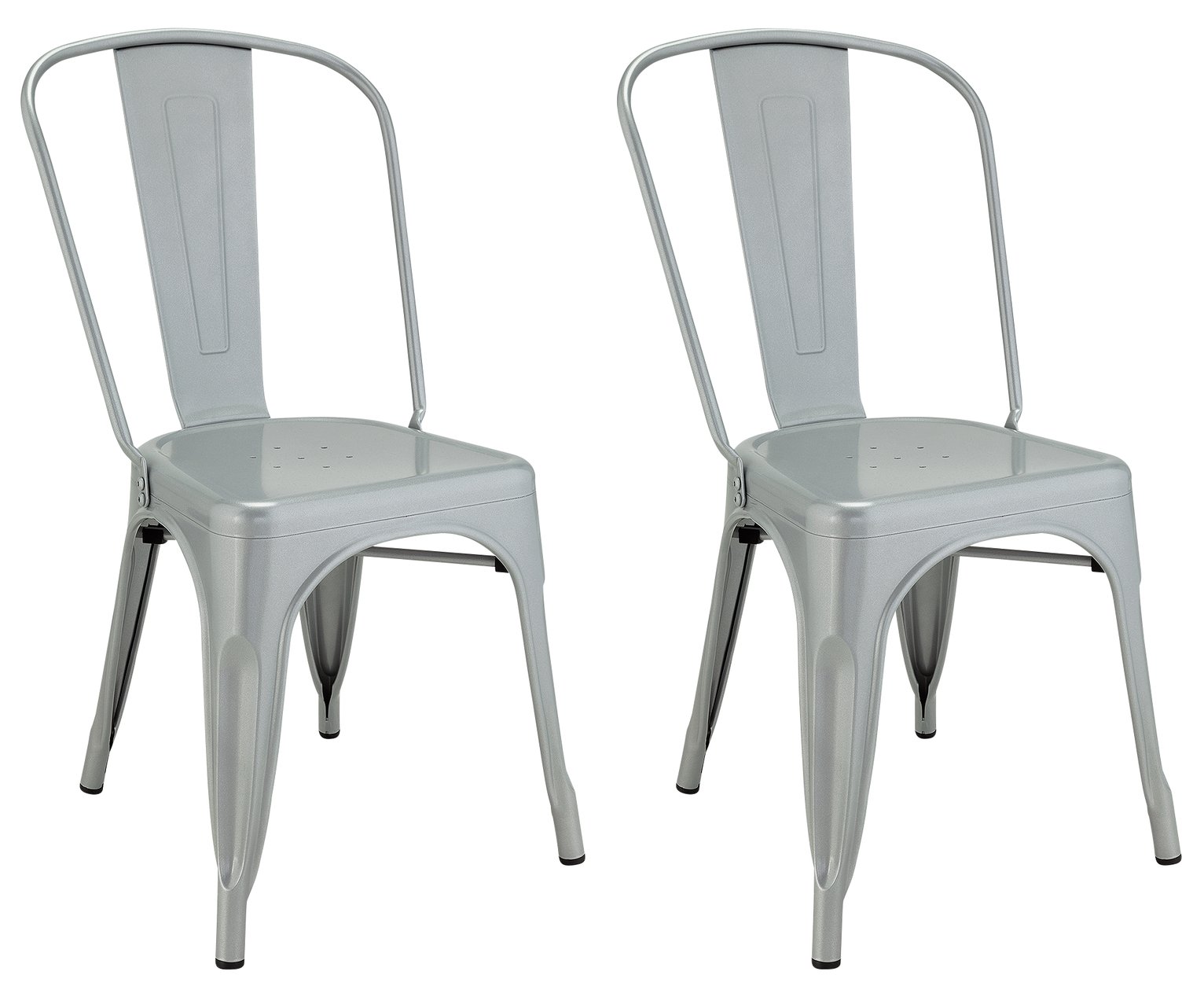 Argos Home Industrial Pair of Metal Dining Chairs - Silver