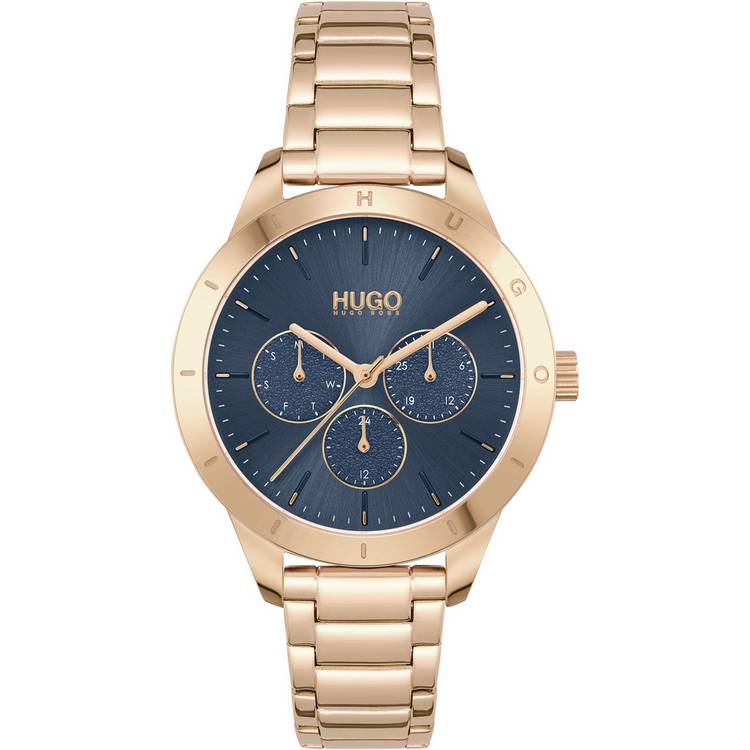HUGO Ladies Rose Gold Plated Navy Dial Bracelet Watch 0
