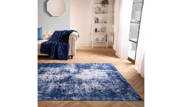 OHS Washable Abstract Printed Rug - 120 x 170cm - Navy