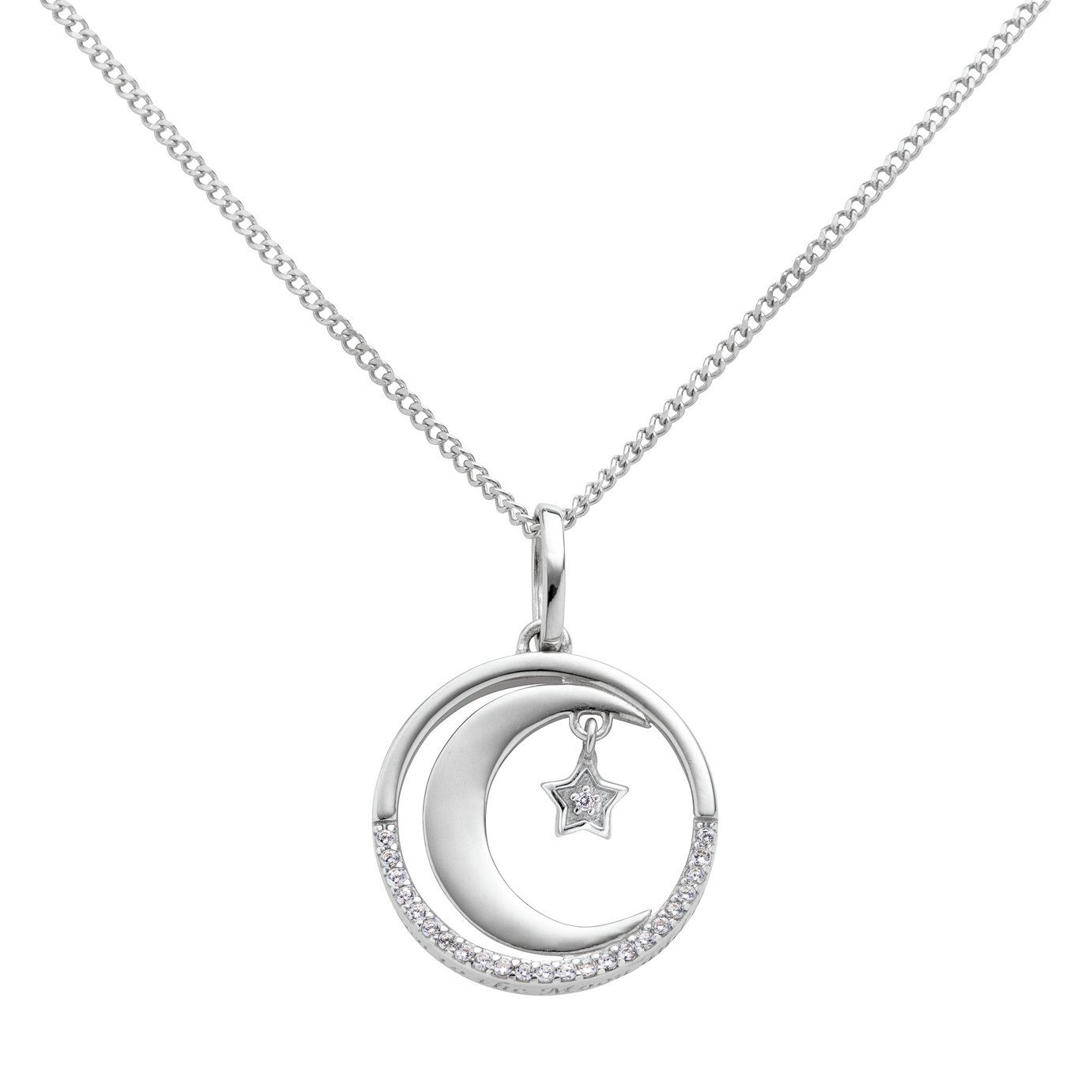 Moon & Back Sterling Silver Moon & Star Pendant