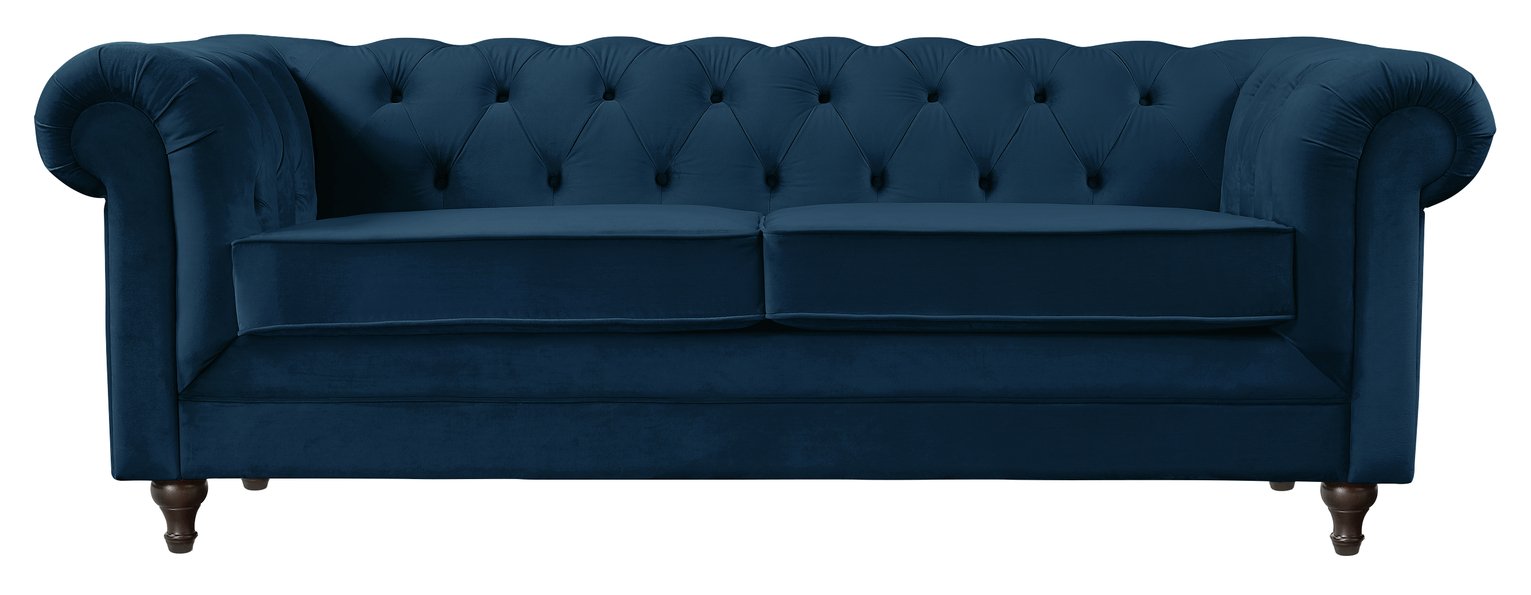 Buy Habitat Chesterfield 3 Seater Velvet Sofa - Blue | Sofas | Argos