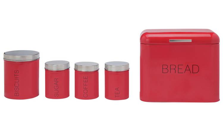 Red storage jars coffee best sale tea sugar