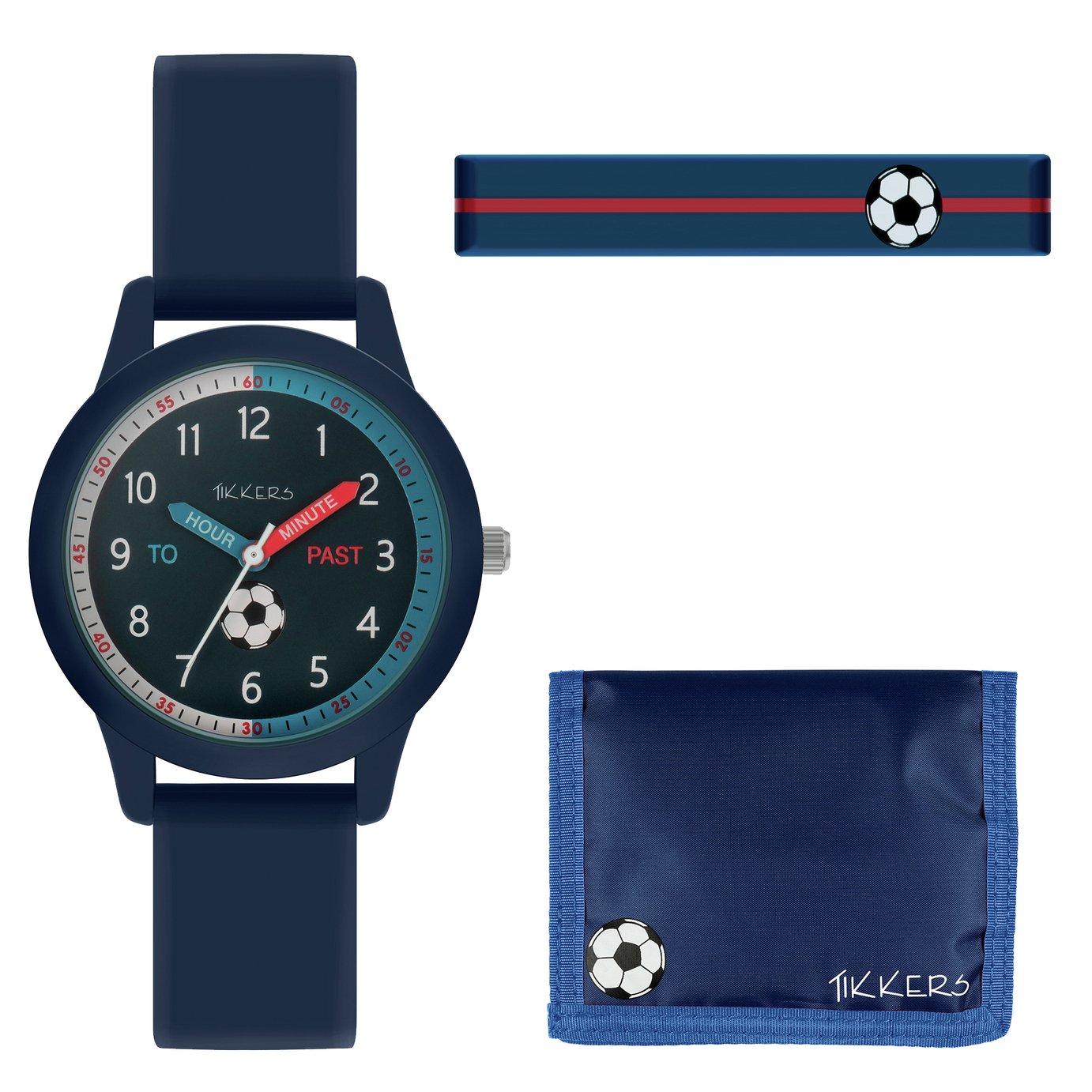 Tikkers Kids Blue Football Silicone Strap Watch Gift Set