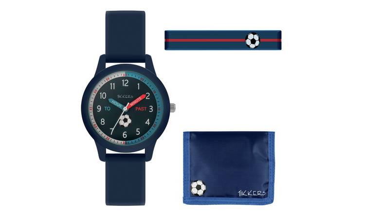 Tikkers Kids Blue Football Silicone Strap Watch Gift Set