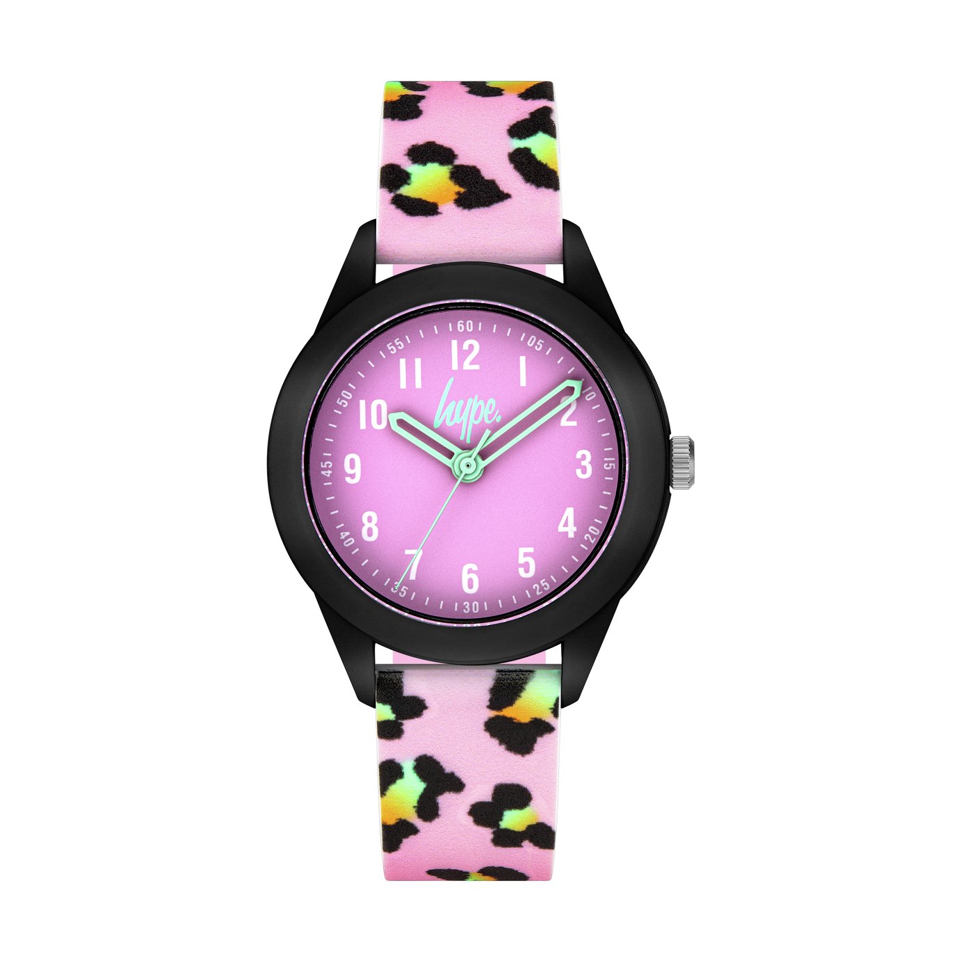 Hype Kid's Pink and Black Leopard Print Silicone strap Watch