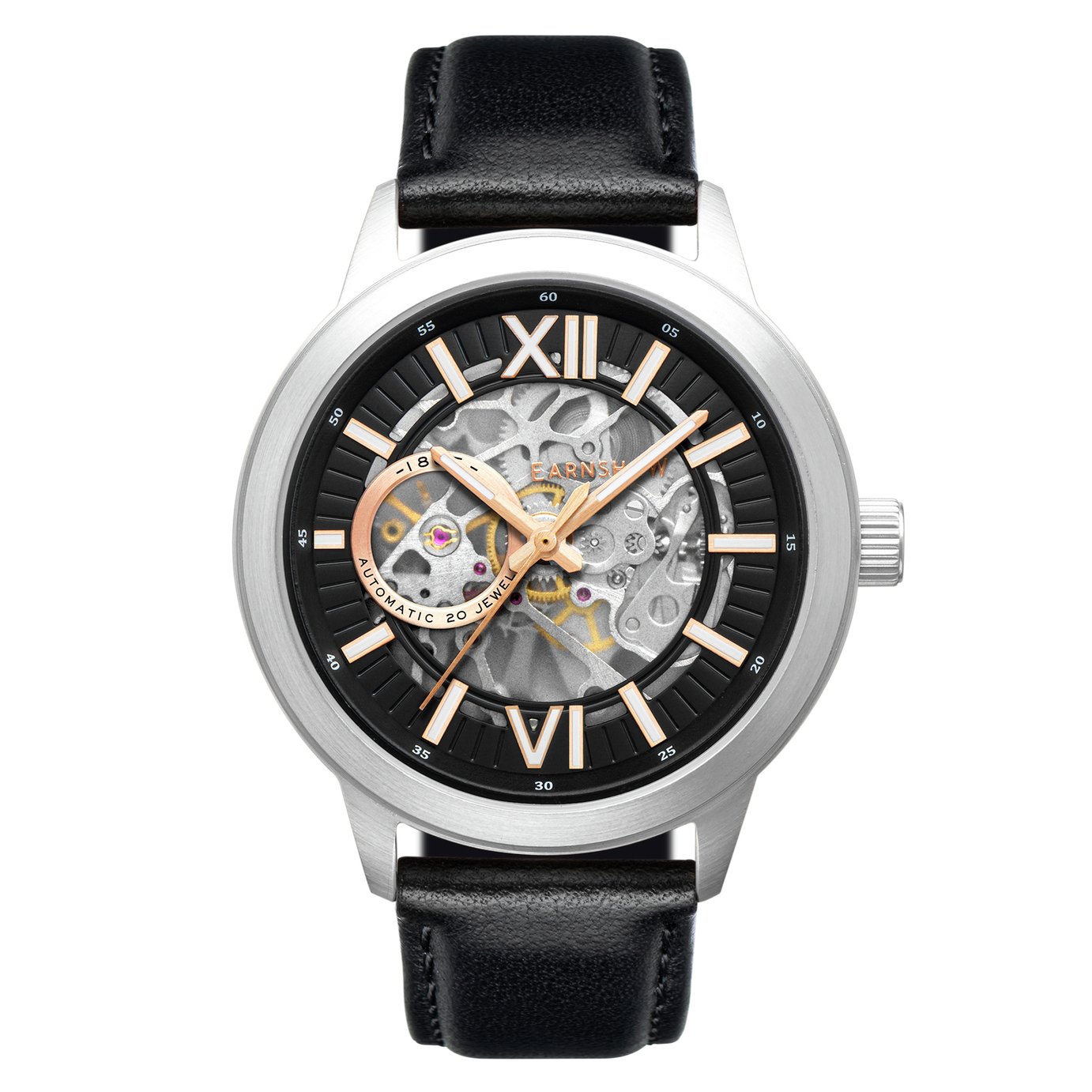 Thomas Earnshaw Men's Black Leather Strap Automatic Watch