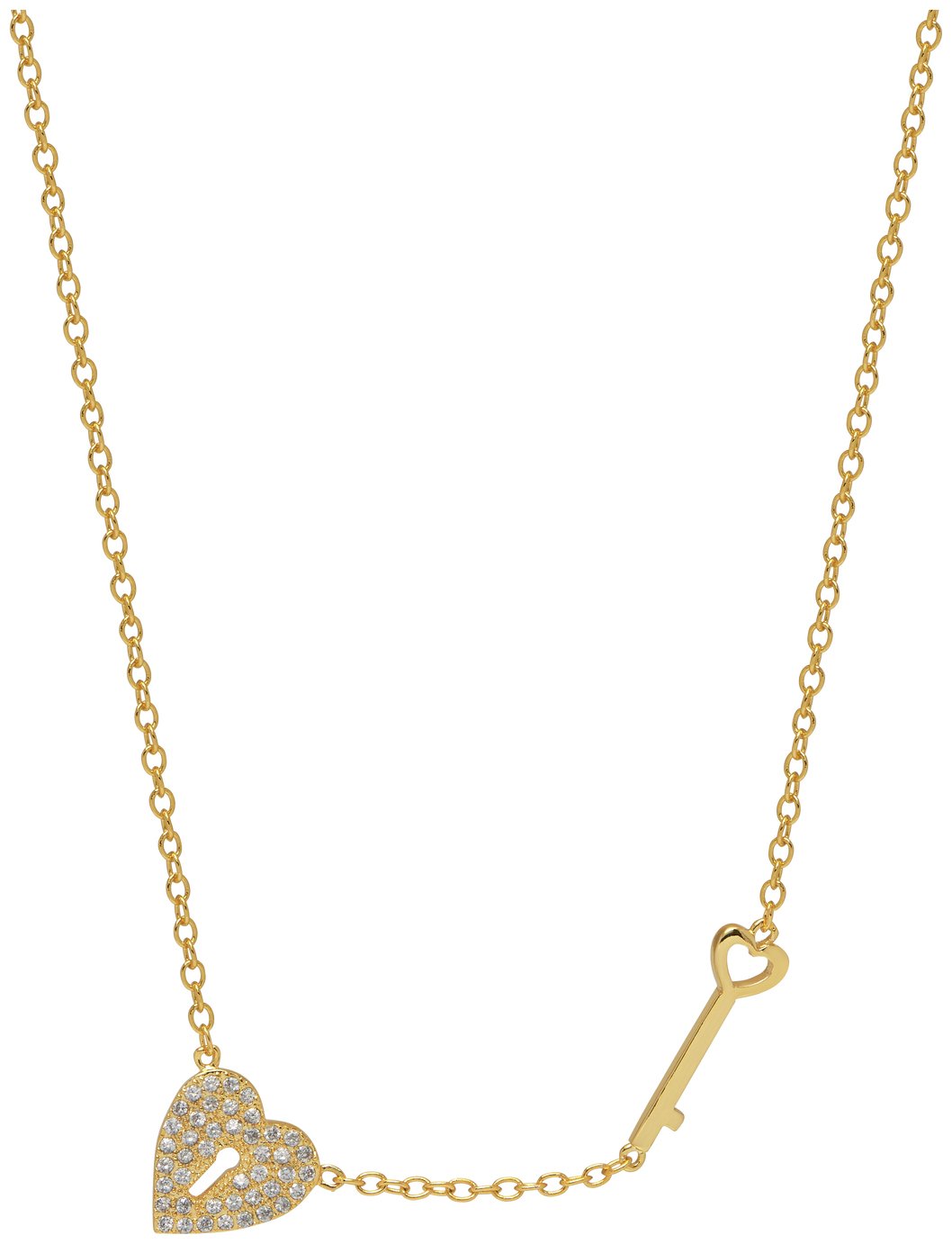 Amelia Grace Gold Heart and Key Pendant 42inch Necklace