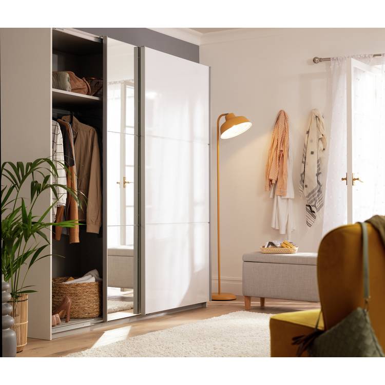 Habitat Holsted Extra Large White Gloss & Mirror Wardrobe 0