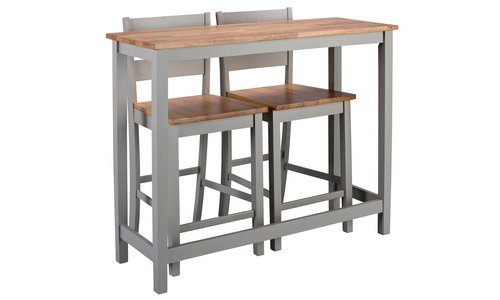 Home Chicago Oak Grey Bar Table & 2 Grey Chairs