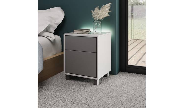 Frank Olsen Smart Tech LED 1 Drawer Side Table -Grey & White