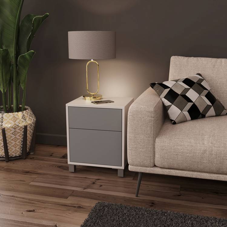 Frank Olsen Smart Tech LED 1 Drawer Side Table -Grey & White 0