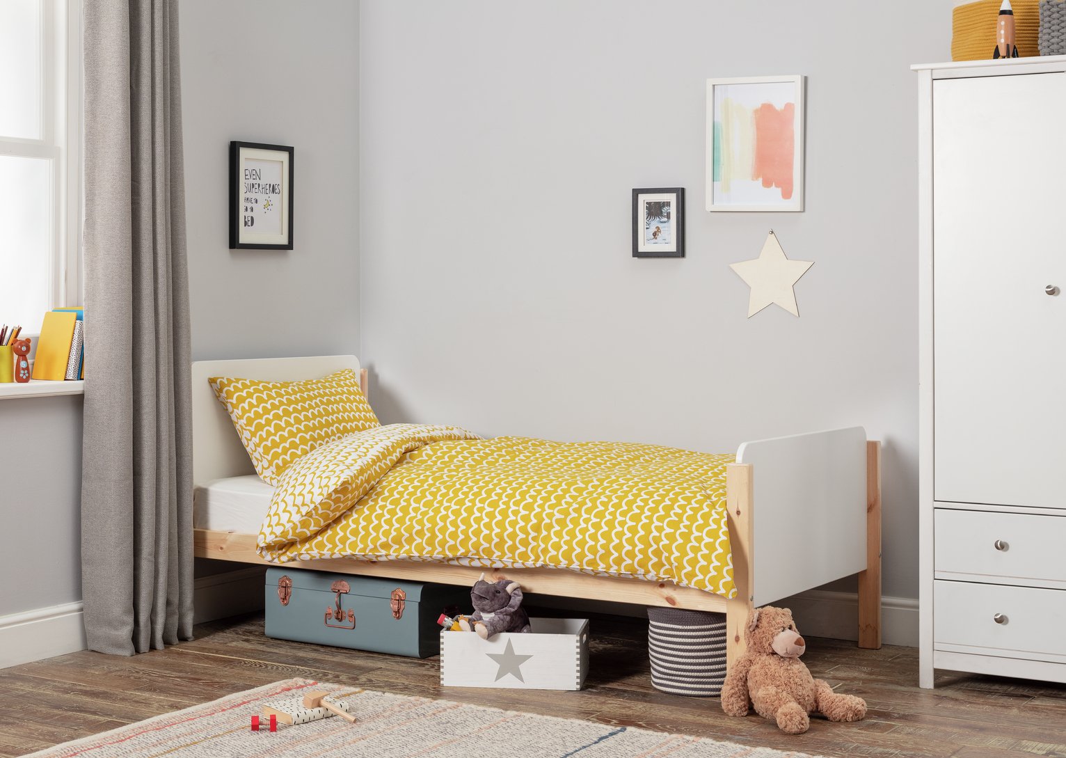 Argos Home Arlo White & Pine Bed & Kids Mattress