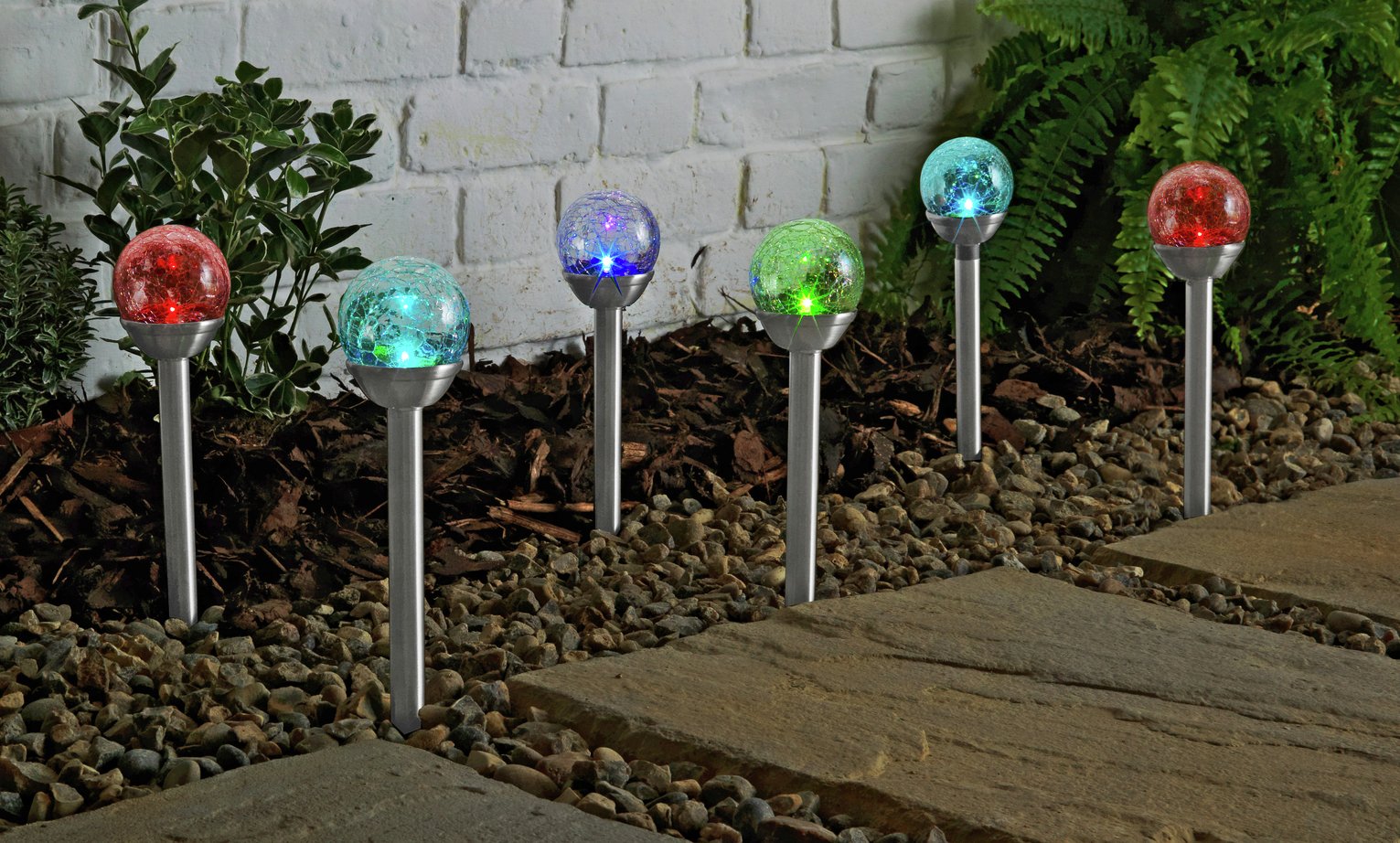 Argos Home Set of 6 Crackle Glass Colour Change Solar Lights