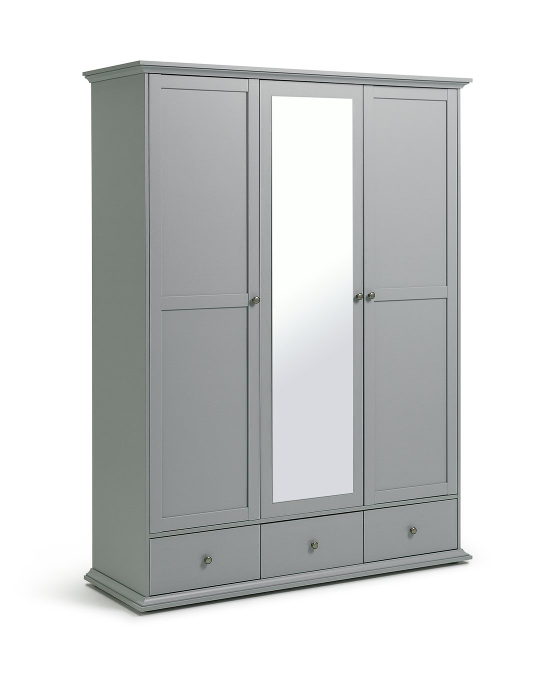 Habitat Heathland 3 Door 3 Drawer Mirror Wardrobe - Grey