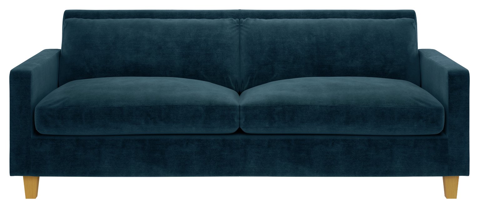 Habitat Chester Velvet 3 Seater Sofa - Light Feet - Ink Blue