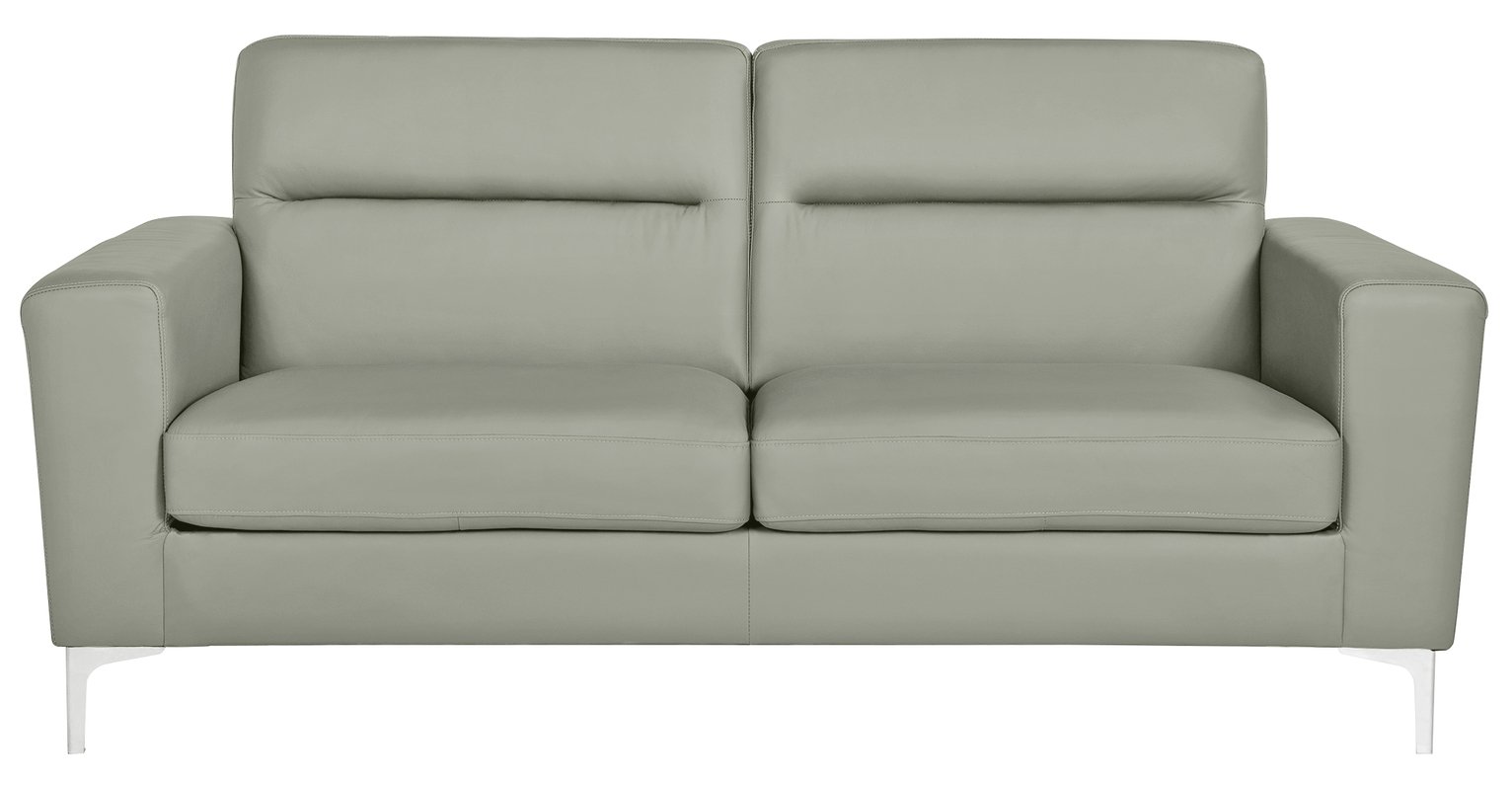 Argos Home Campbell 3 Seater Leather Sofa - Light Grey